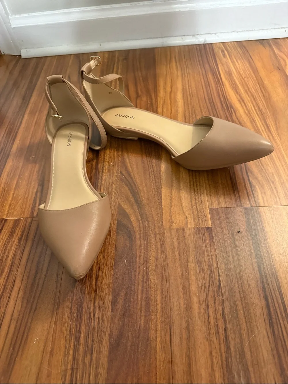 Pashion Footwear Nude Pointed-Toe Ankle-Strap Flats